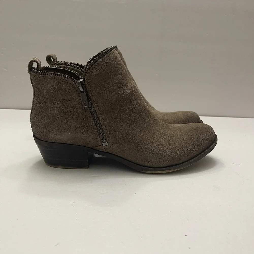 Lucky Brand Womens 8.5 Bartalino‎ Taupe Suede Leather Ankle Boot Zipper Bootie